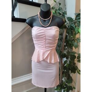 Dream Out Loud Strapless Peplum Dress Women's Medium Pink Ruched Bodycon